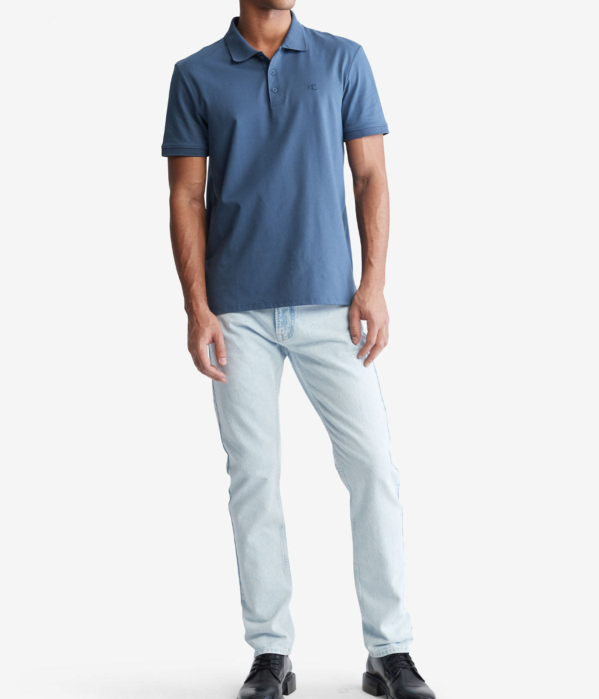  Calvin Klein SS SMOOTH COTTON Solid Polo - Crayon Blue - Bonton