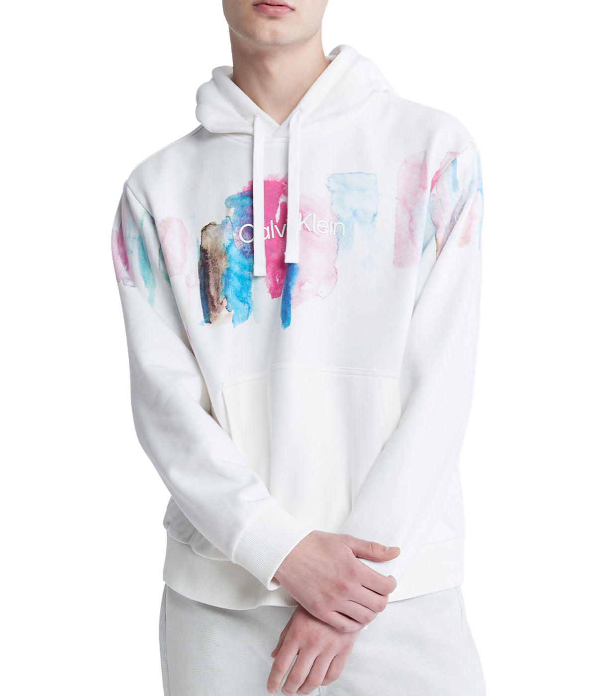  Calvin Klein Long Sleeves Painted Logo Po Hood - Brilliant White - Bonton