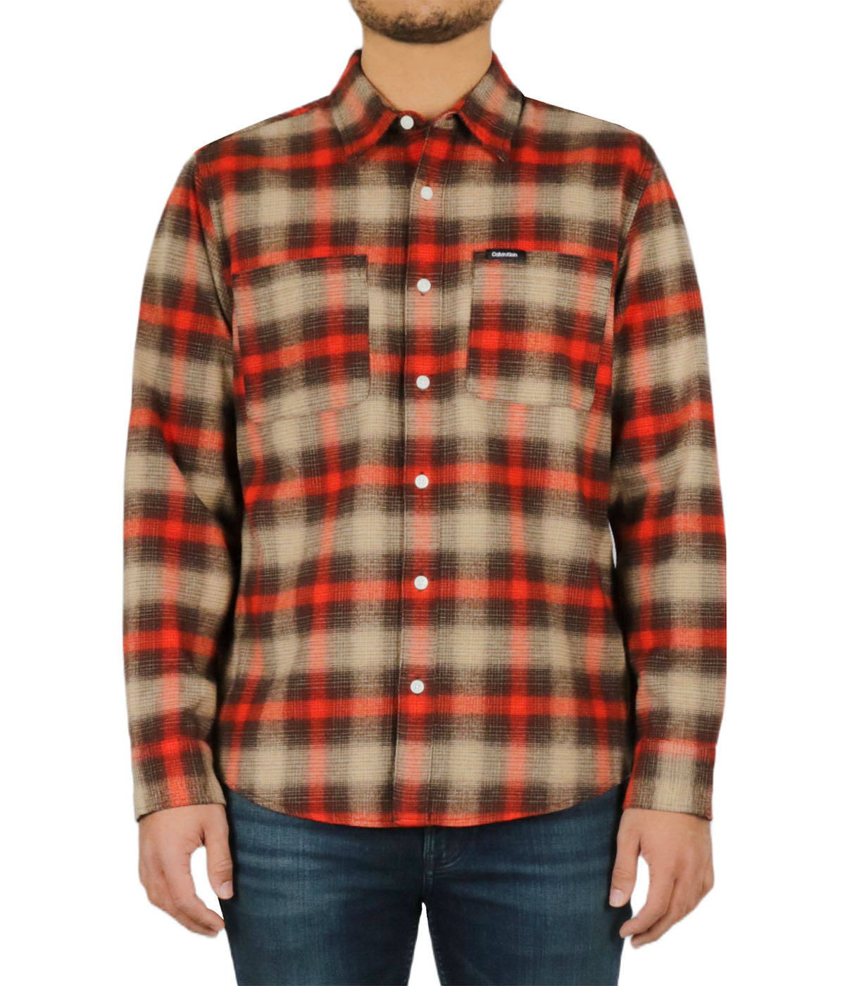  Calvin Klein Long Sleeves Linear Ombre Flannel Shirt - Travertine - Bonton