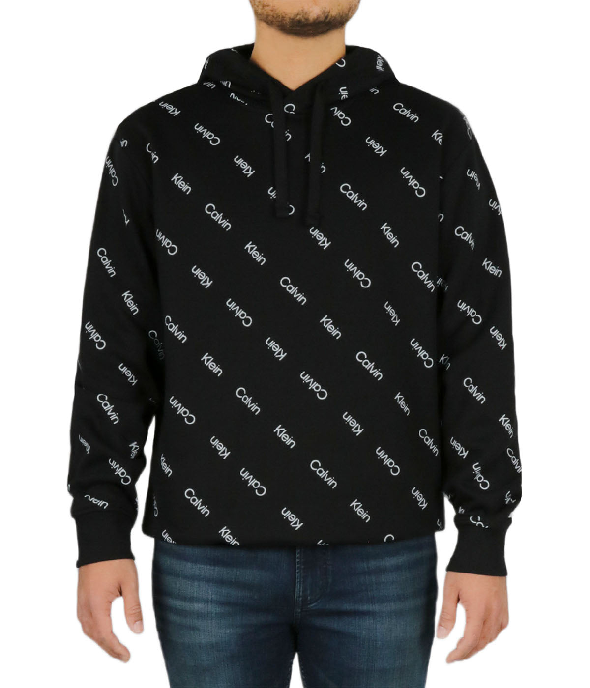  Calvin Klein Long Sleeves Iconic Allover Pullover Hoodie - Black Beauty - Bonton