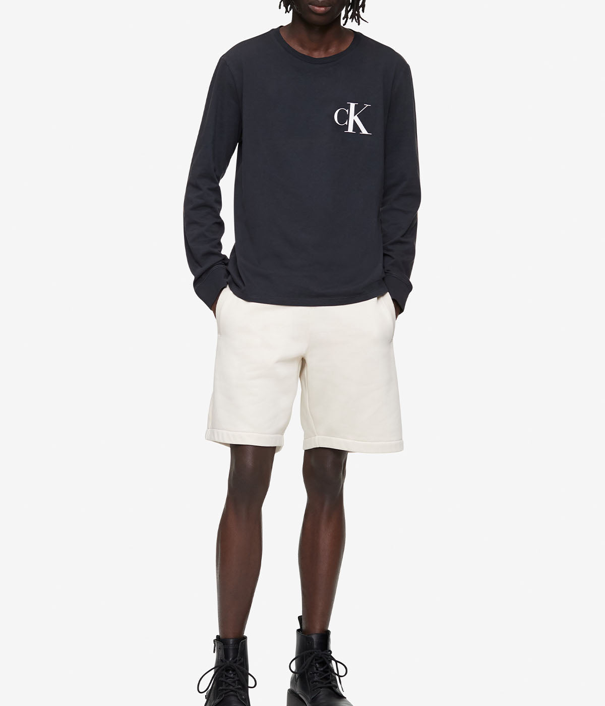  Calvin Klein Long Sleeves Bold Monogram Tee - Black Beauty - Bonton