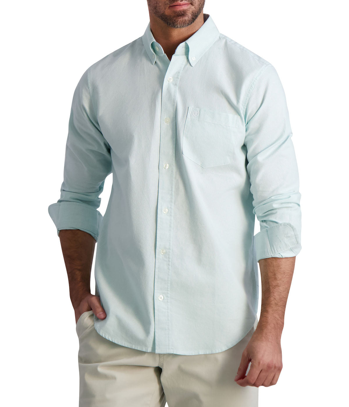  Chaps Chaps Men's Long Sleeve Oxford ButtonUp Shirt - Pool Blue - Bonton
