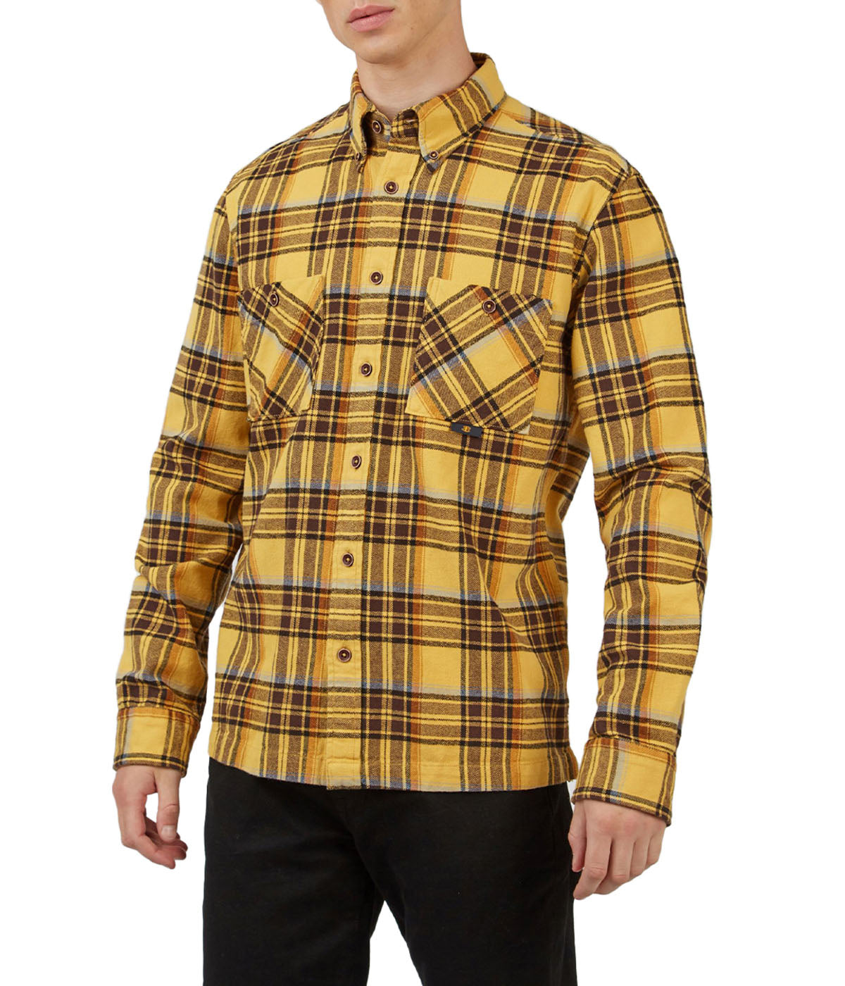  Ben Sherman Long Sleeve Brushed Ivy Check Buttondown Shirt - Sunflower - Bonton