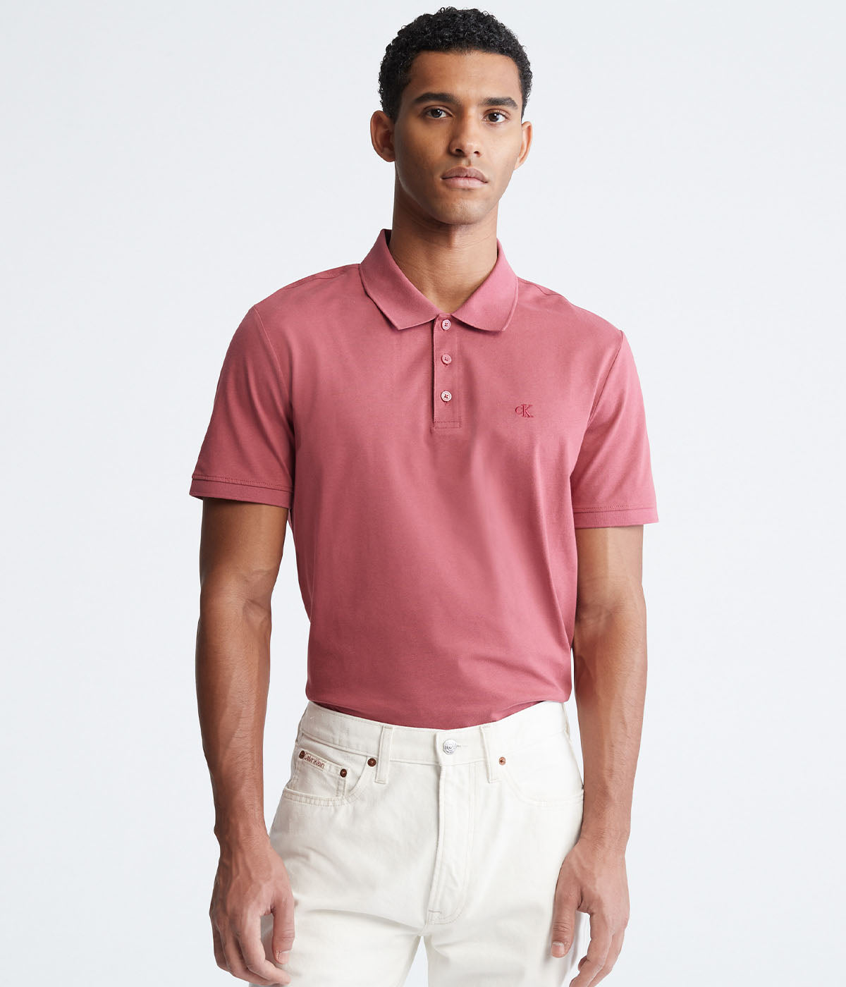  Calvin Klein SS SMOOTH COTTON Solid Polo - Raspberry Blush - Bonton