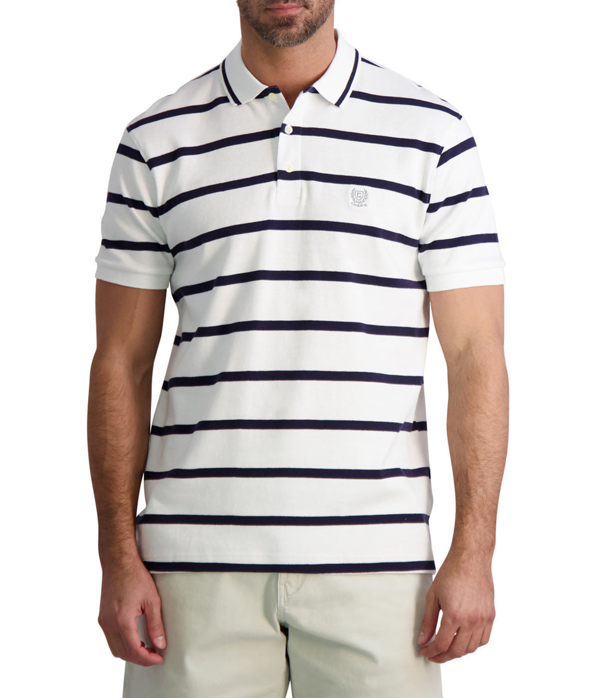  Chaps Chaps Men's Interlock Stripe Polo - Bright White - Bonton