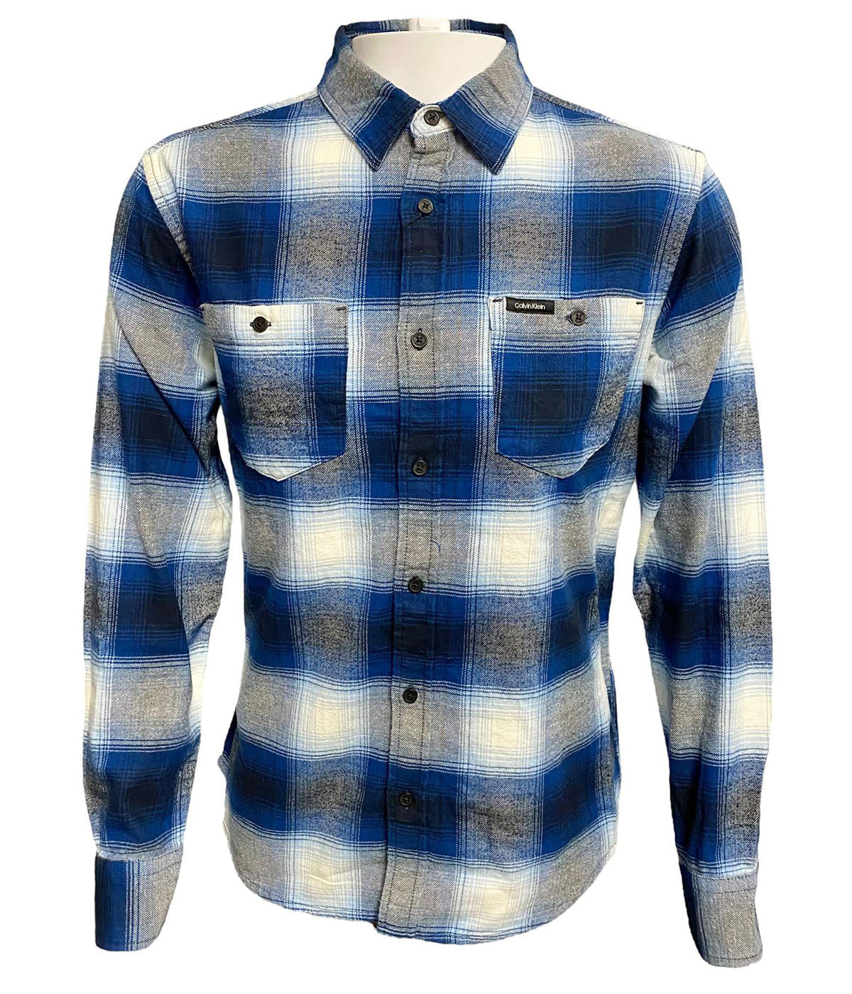 Calvin Klein Long Sleeves Iconic Patch Flannel Shirt - Dark Sapphire - Bonton