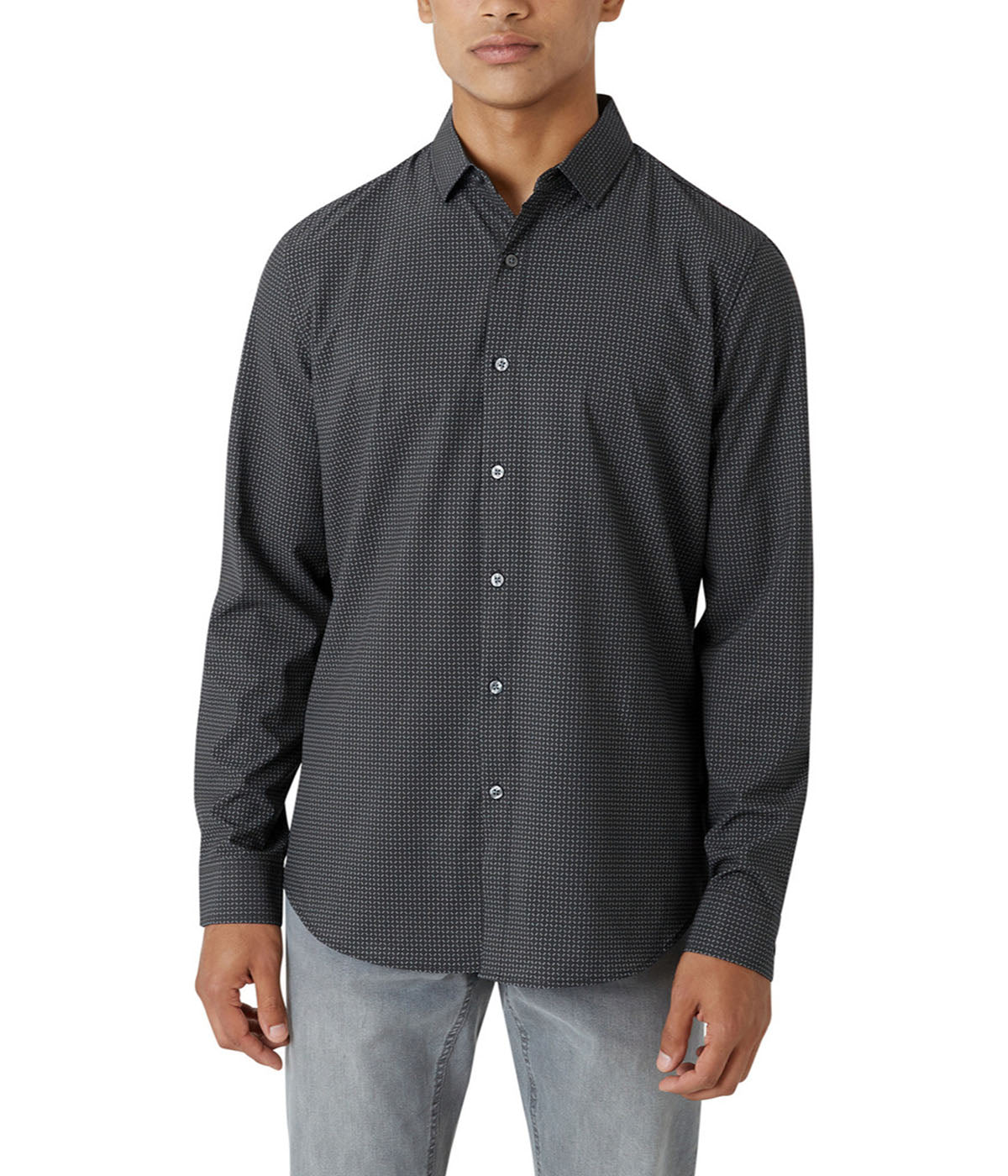  DKNY Walden Button Front Long Sleeve Shirt - Black - Bonton