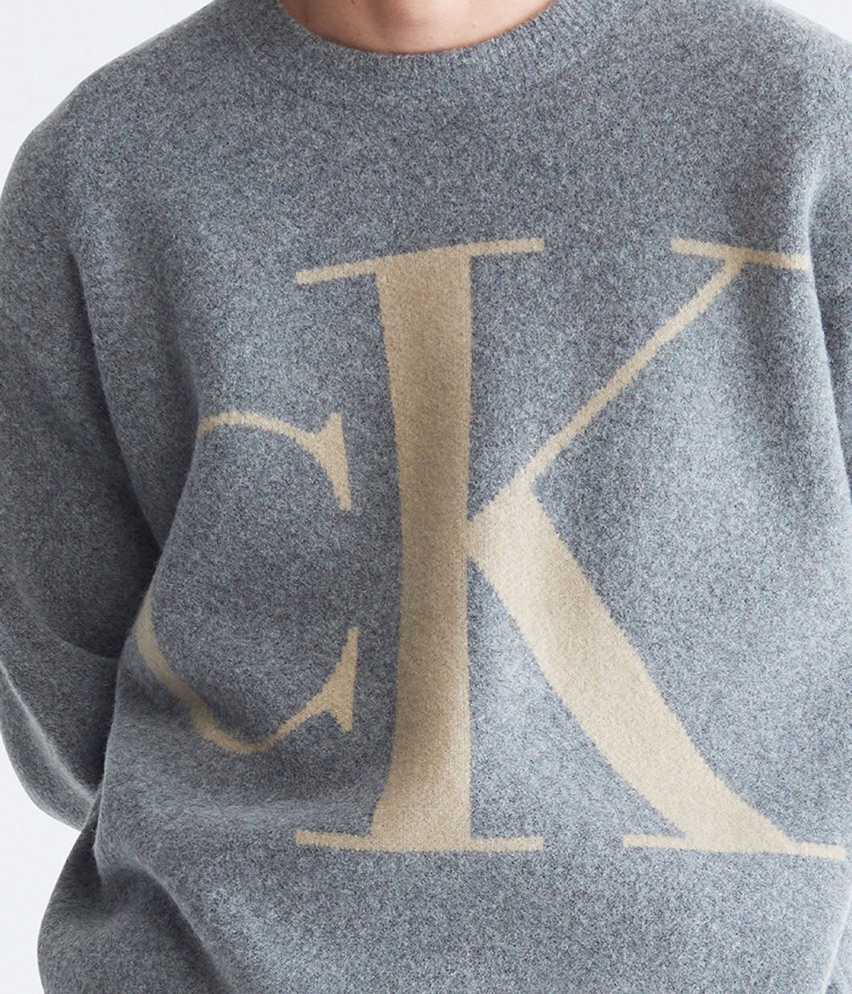 Calvin Klein Long Sleeves Mono Jacquard Crew Sweater - Medium Grey Heather - Bonton