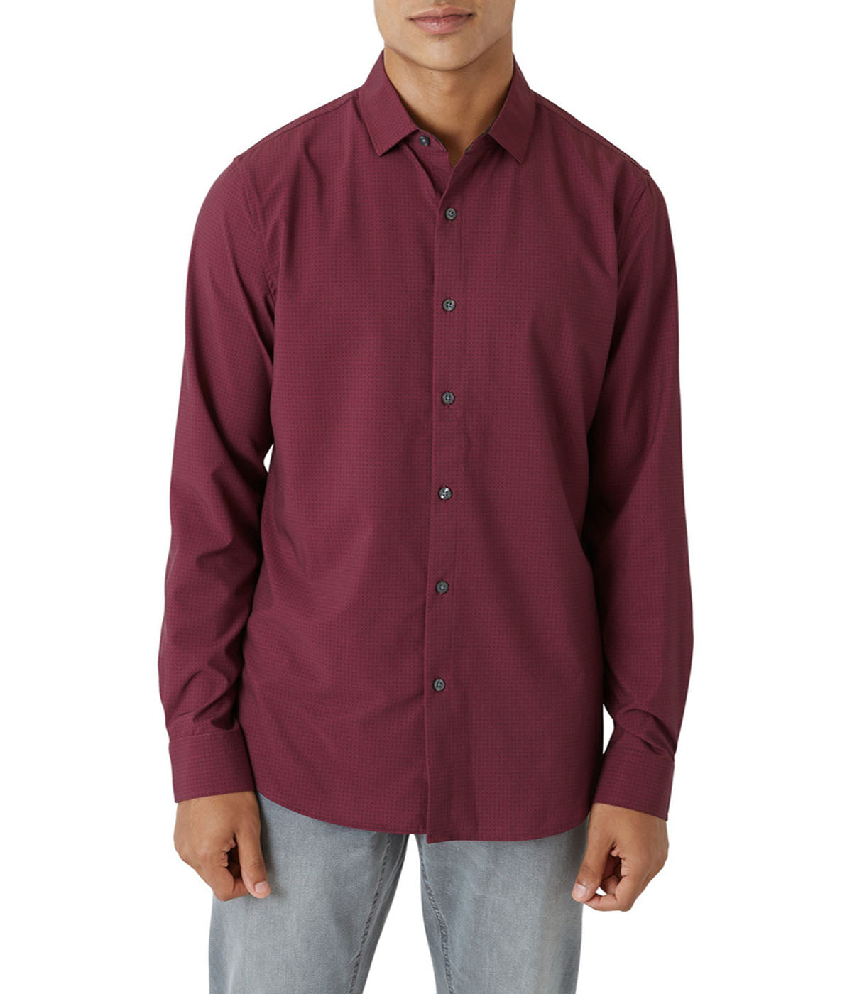  DKNY Walden Button Front Long Sleeve Shirt - Wine - Bonton