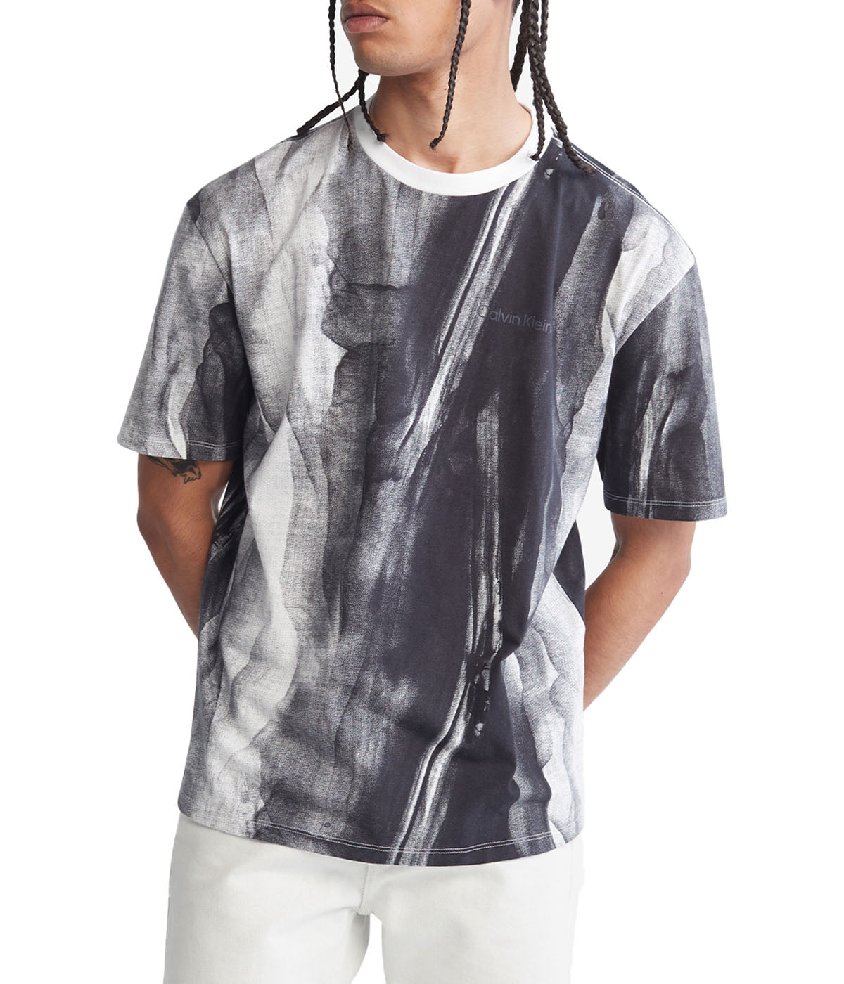  Calvin Klein Short Sleeves Relaxed Aop Slub Tee - Brilliant White - Bonton
