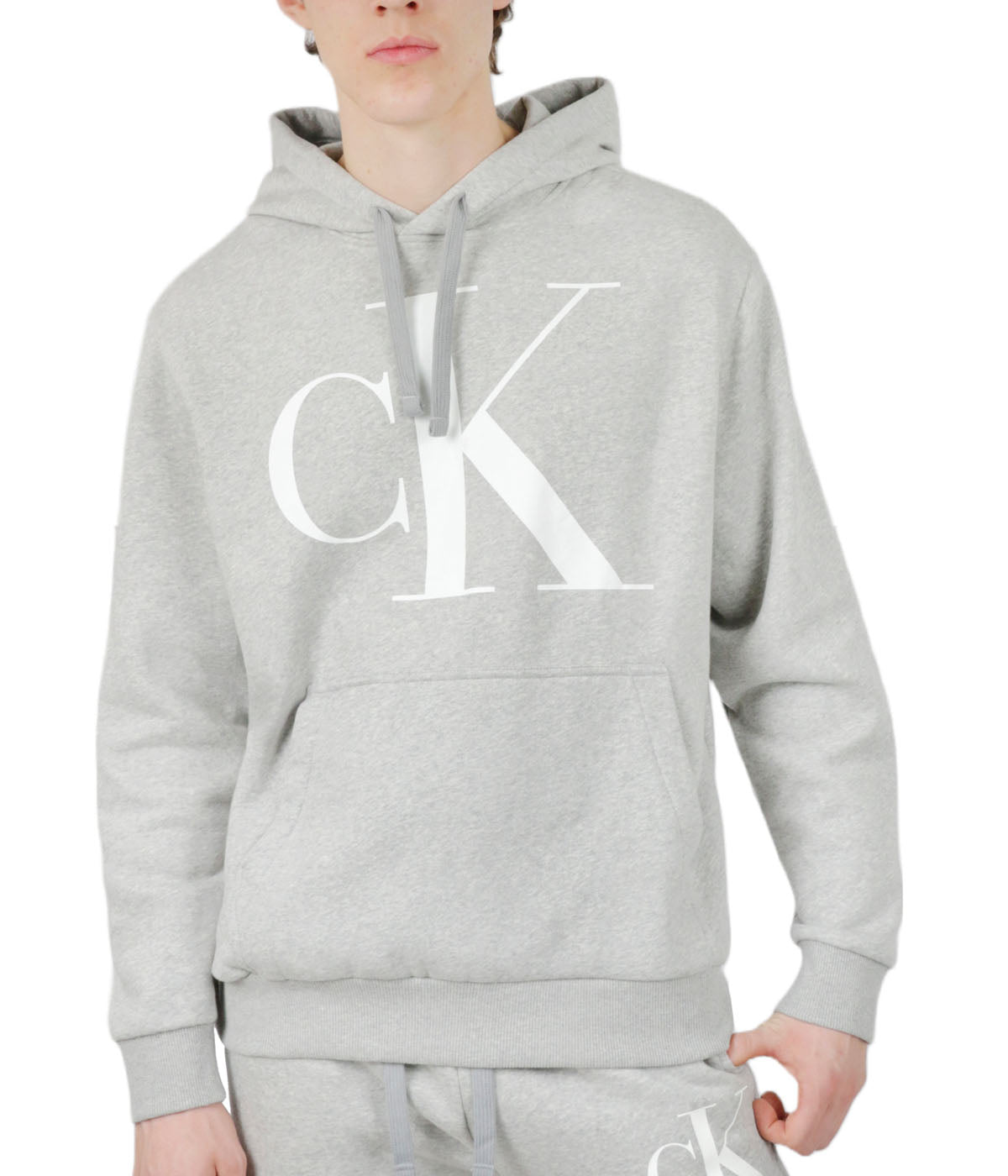  Calvin Klein Long Sleeves Monogram Fleece Hoodie - Heroic Grey Heather - Bonton