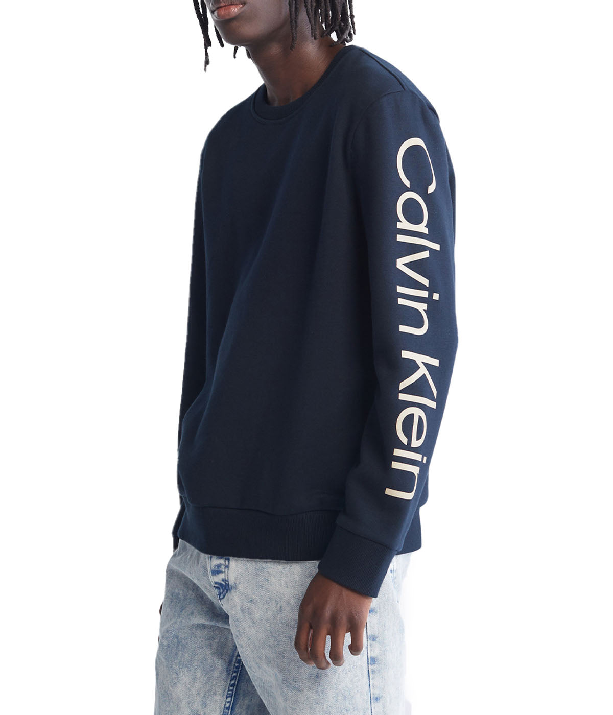  Calvin Klein Long Sleeves Logo Crewneck Fleece - Dark Sapphire - Bonton