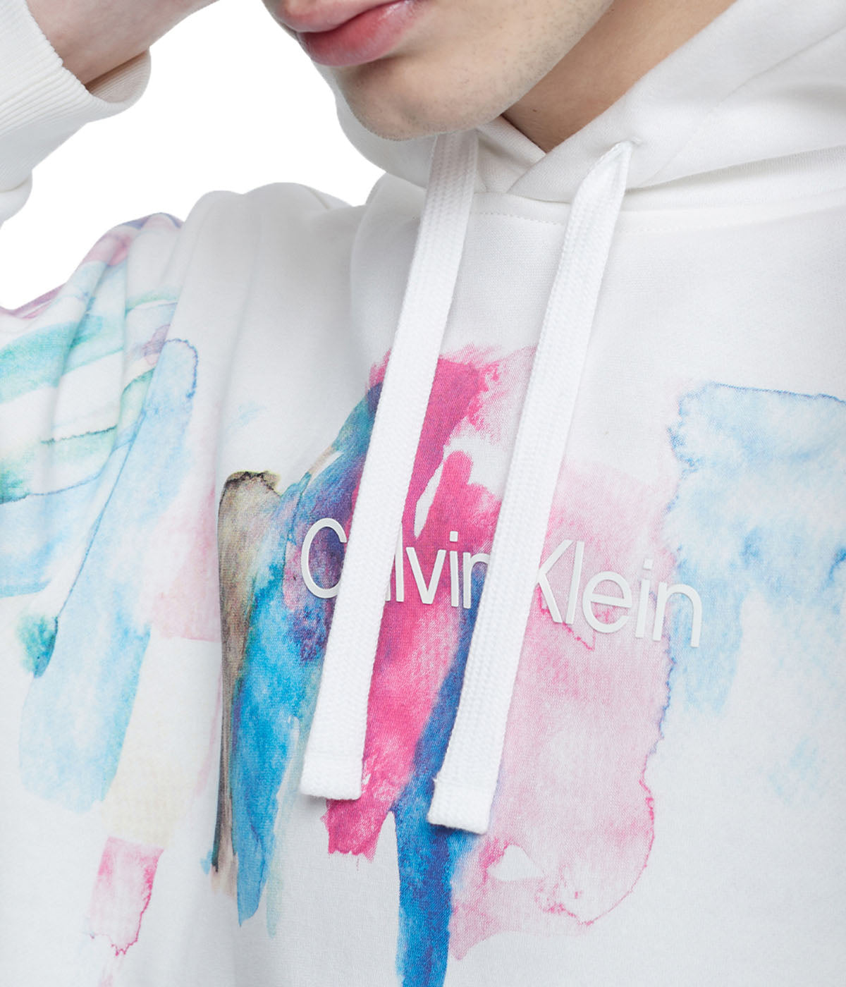  Calvin Klein Long Sleeves Painted Logo Po Hood - Brilliant White - Bonton