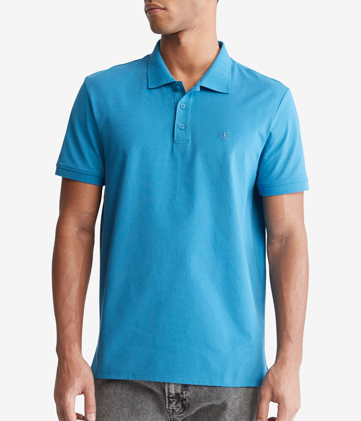  Calvin Klein Short Sleeves Smooth Cotton Solid - Cyaneus - Bonton