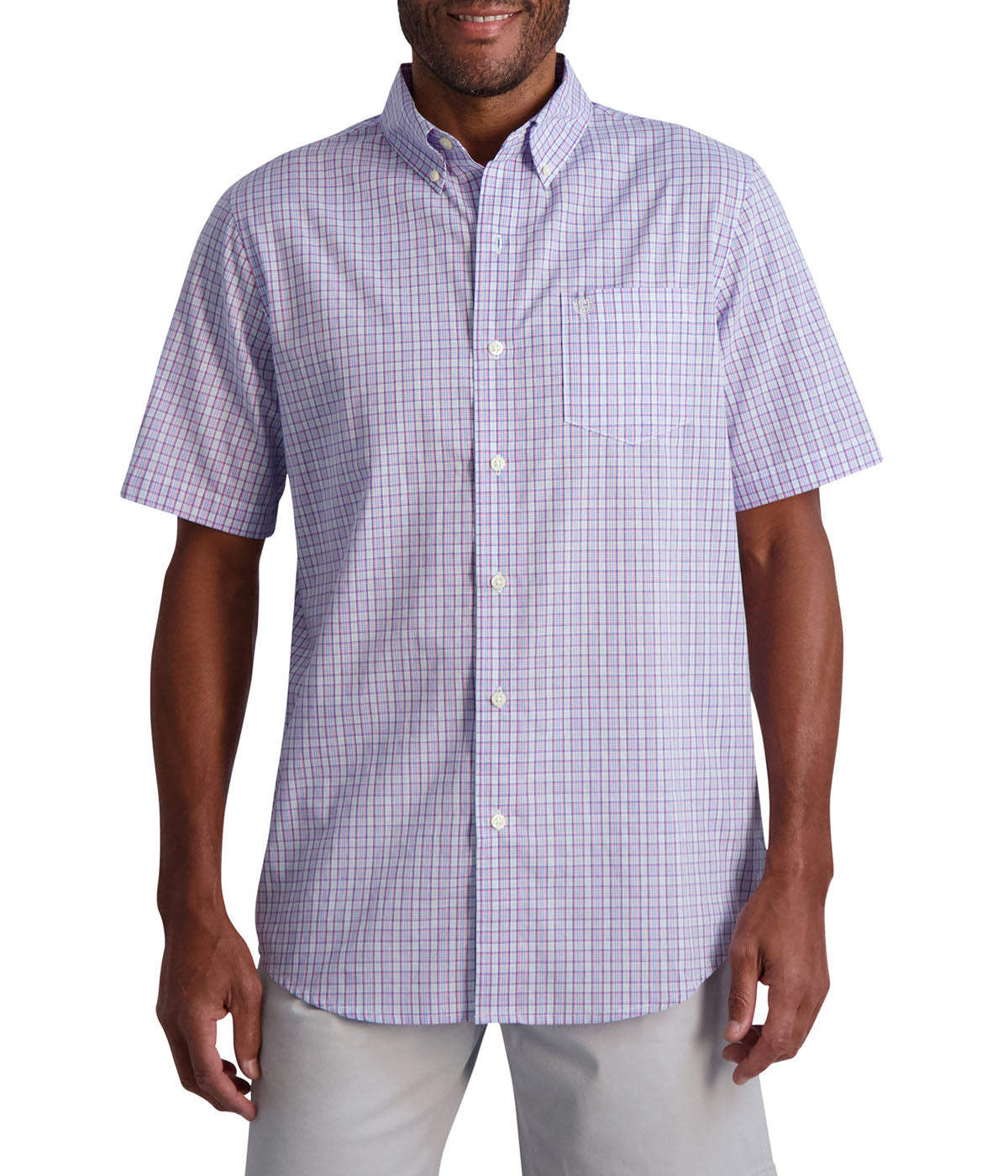  Chaps Chaps Men's Short Sleeve Recycled Poly Stretch Woven Shirt - Candy Pink - Bonton