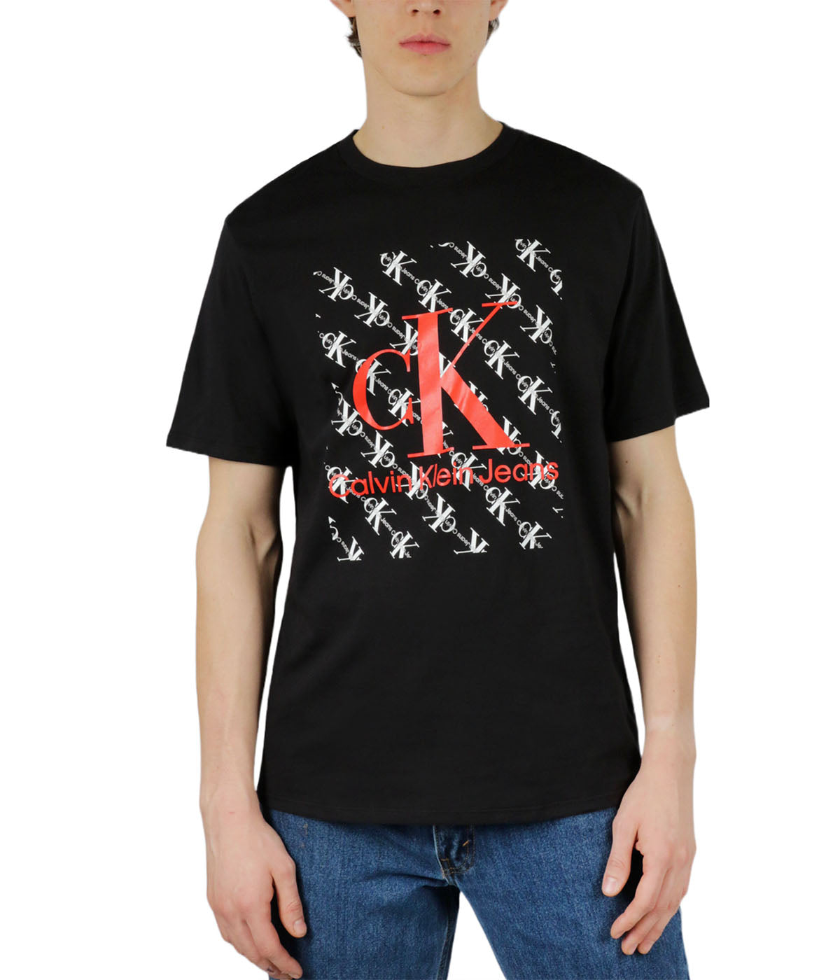  Calvin Klein Short Sleeves Block Monogram Jean Tee - Black Beauty - Bonton