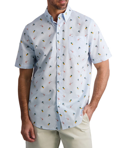 Chaps Mens Short Sleeve Recycled Poly Stretch Woven Blue Shirt