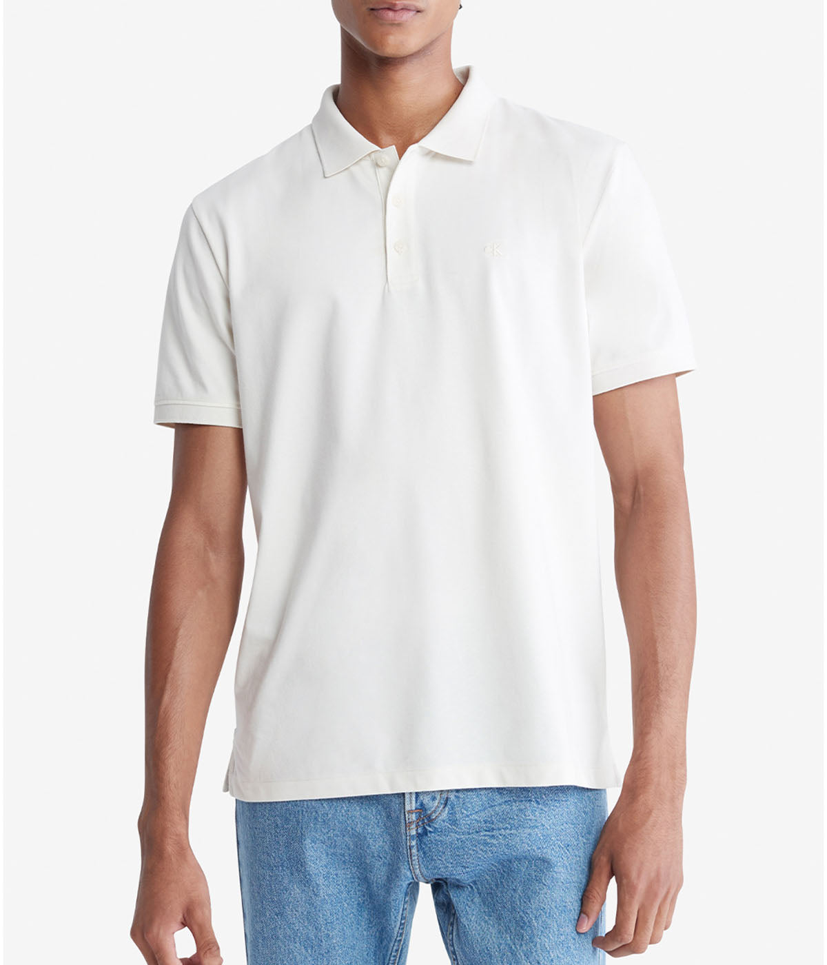  Calvin Klein Short Sleeves Smooth Cotton Solid - Egret - Bonton