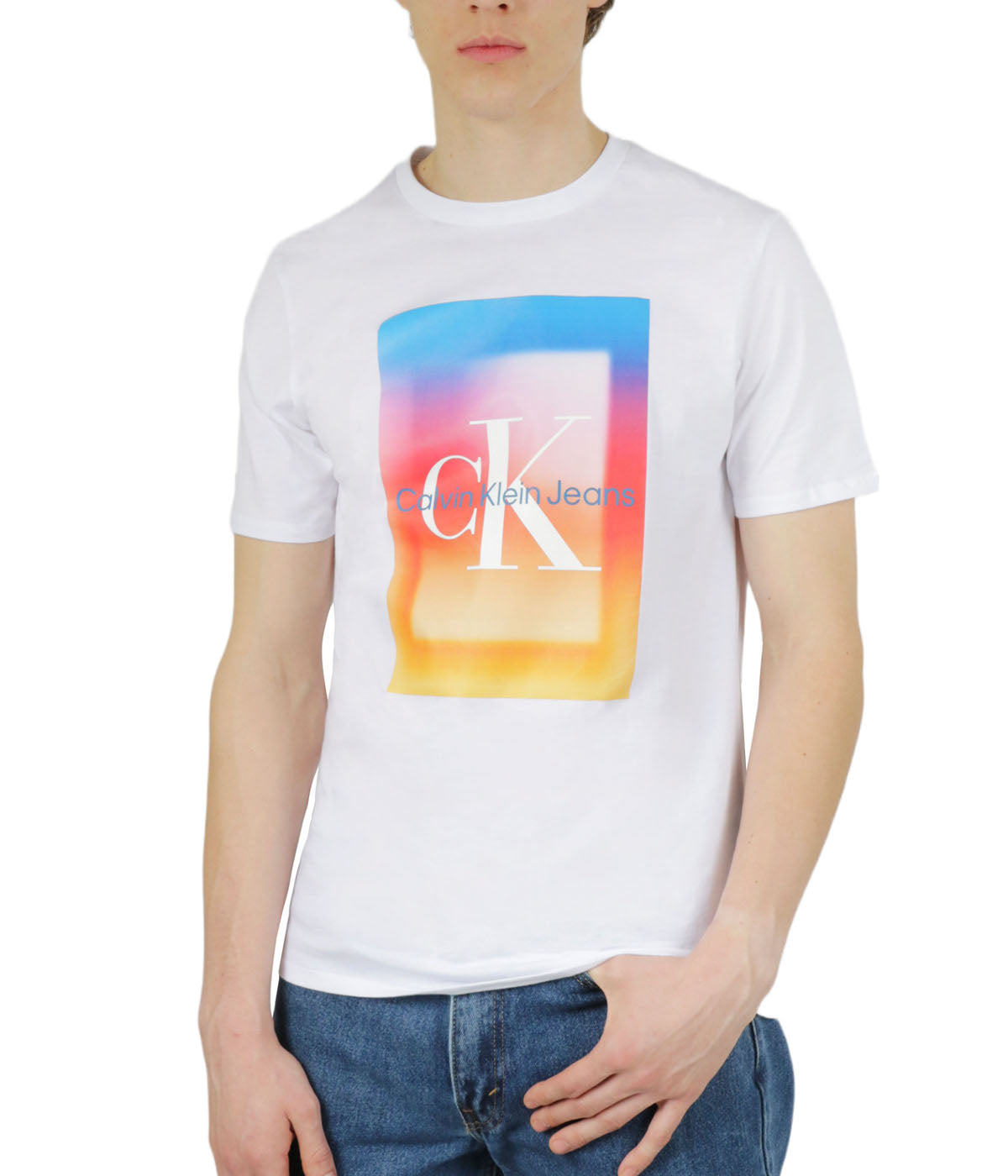  Calvin Klein Short Sleeves Vibrant Block Tee - Brilliant White - Bonton