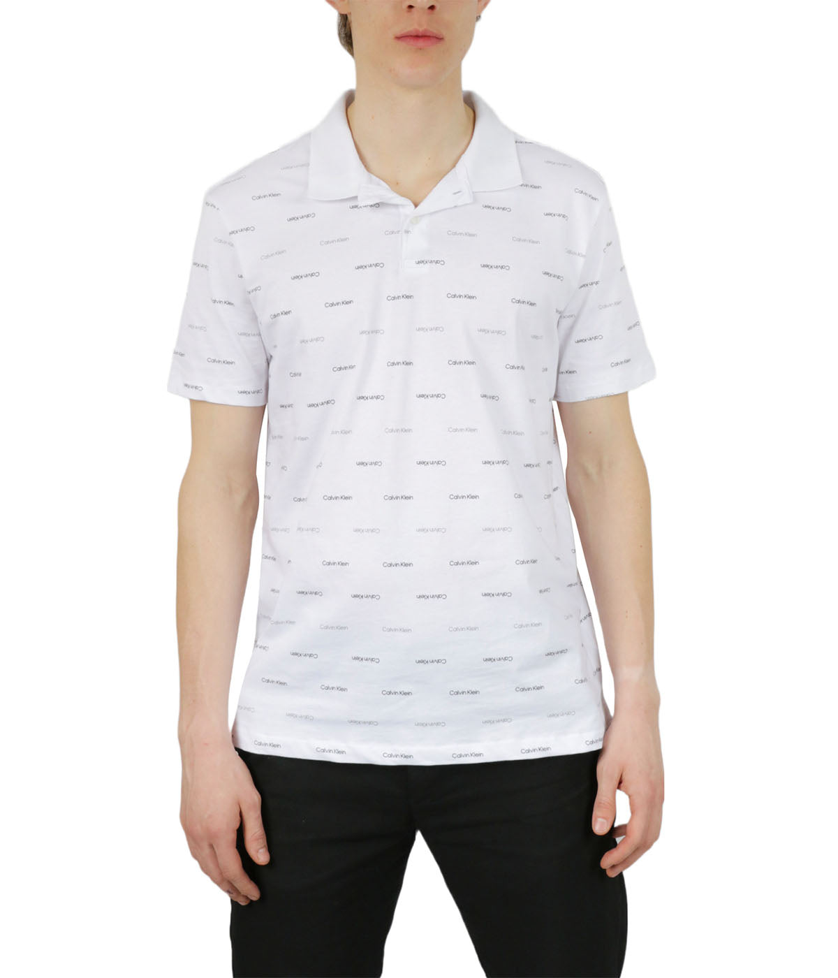  Calvin Klein Short Sleeves Allover Print Polo - Brilliant White - Bonton