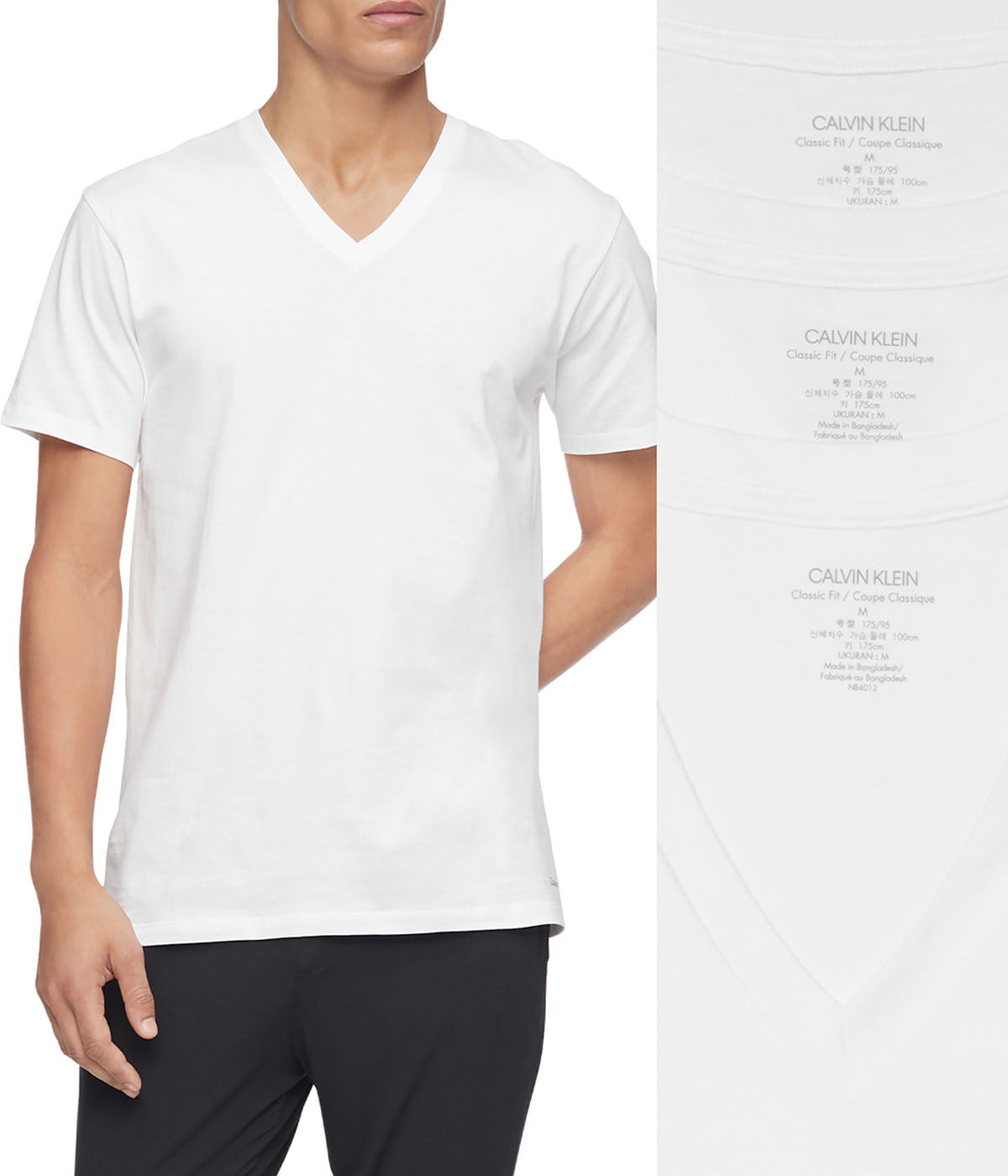  Calvin Klein Cotton Classics Short Sleeve V-Neck Classic Fit 3 Pack Tee - White - Bonton