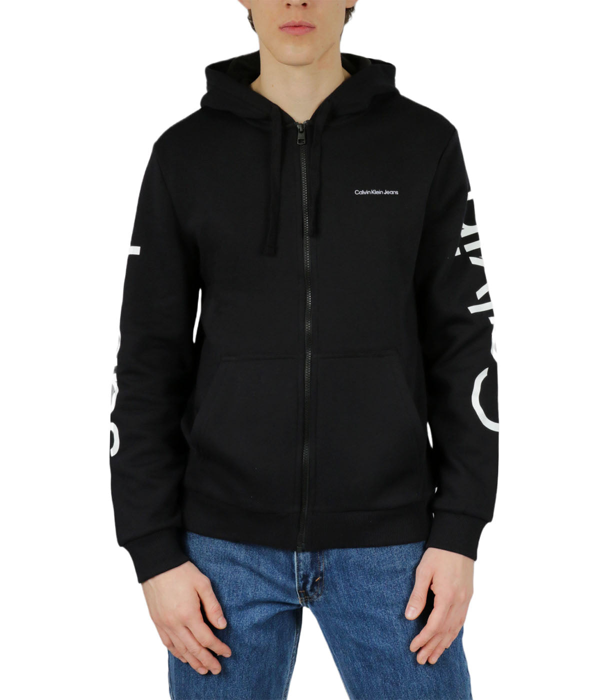  Calvin Klein Long Sleeves Traveling Logo Full Zip Hoodie - Black Beauty - Bonton