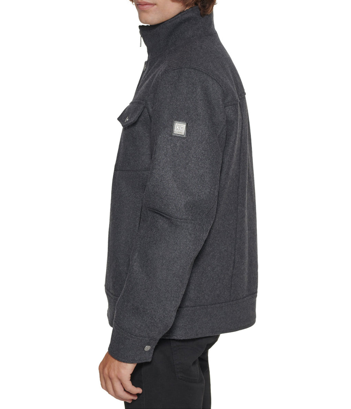  Kenneth Cole Wool With Knit Collar Detail and Pocket Detail - Charcoal - Bonton