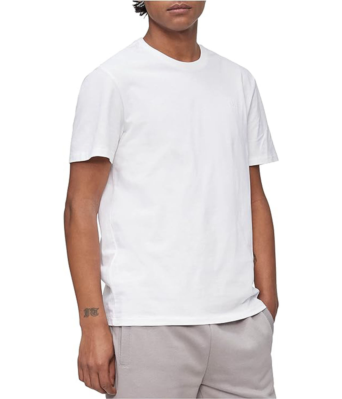  Calvin Klein Short Sleeves Smooth Cotton Solid Crewneck Tee - Brilliant White - Bonton