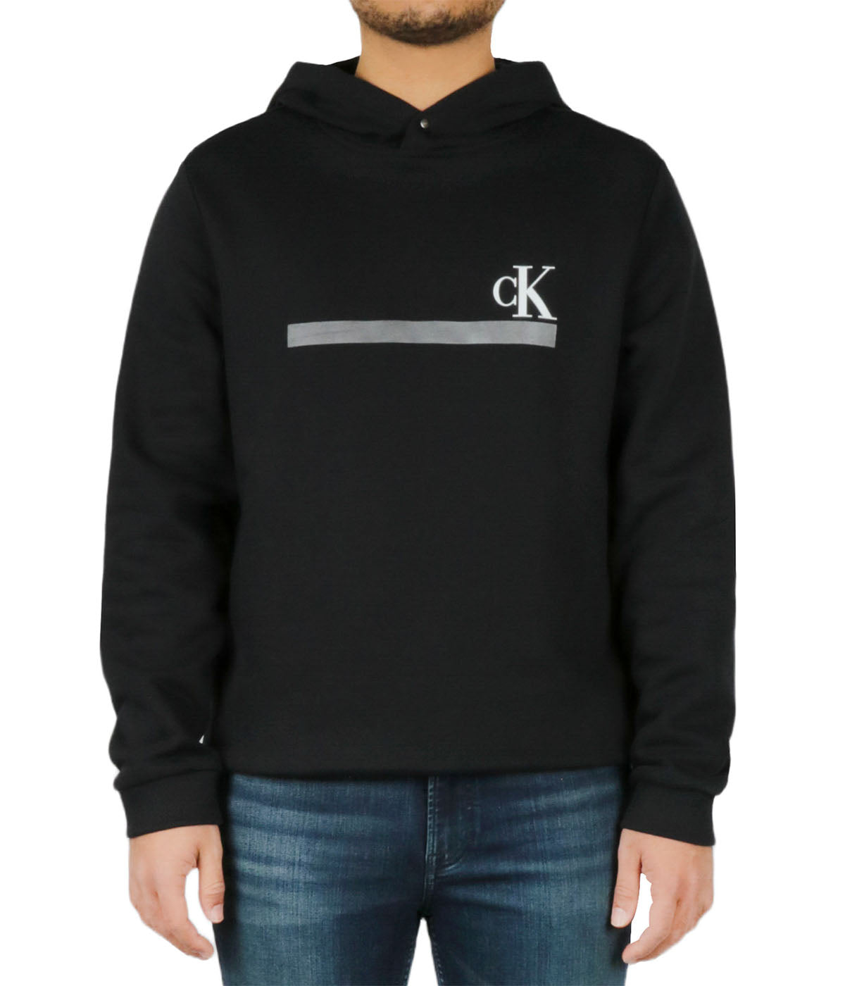  Calvin Klein Long Sleeves Foil Stripe Hoodie - Black Beauty - Bonton