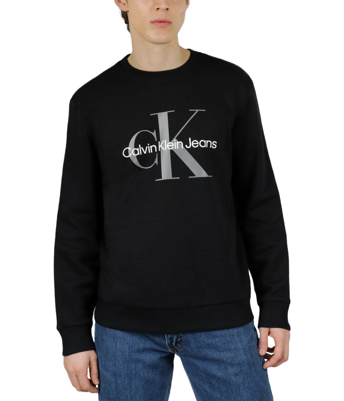  Calvin Klein Long Sleeves Monogram Crewneck Shirt - Black Beauty - Bonton