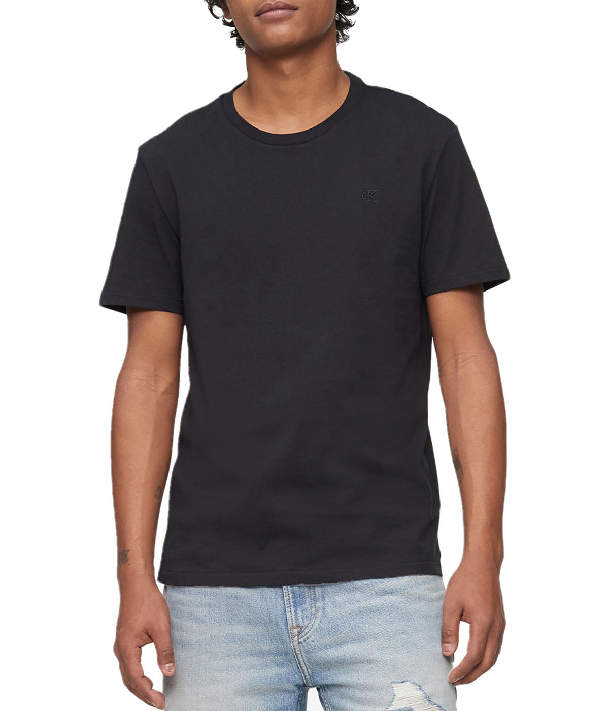  Calvin Klein Short Sleeves Smooth Cotton Solid Crewneck Tee - Black Beauty - Bonton