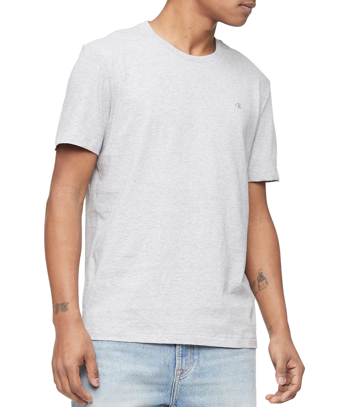  Calvin Klein Short Sleeves Smooth Cotton Solid Crewneck Tee - Heroic Grey Heather - Bonton