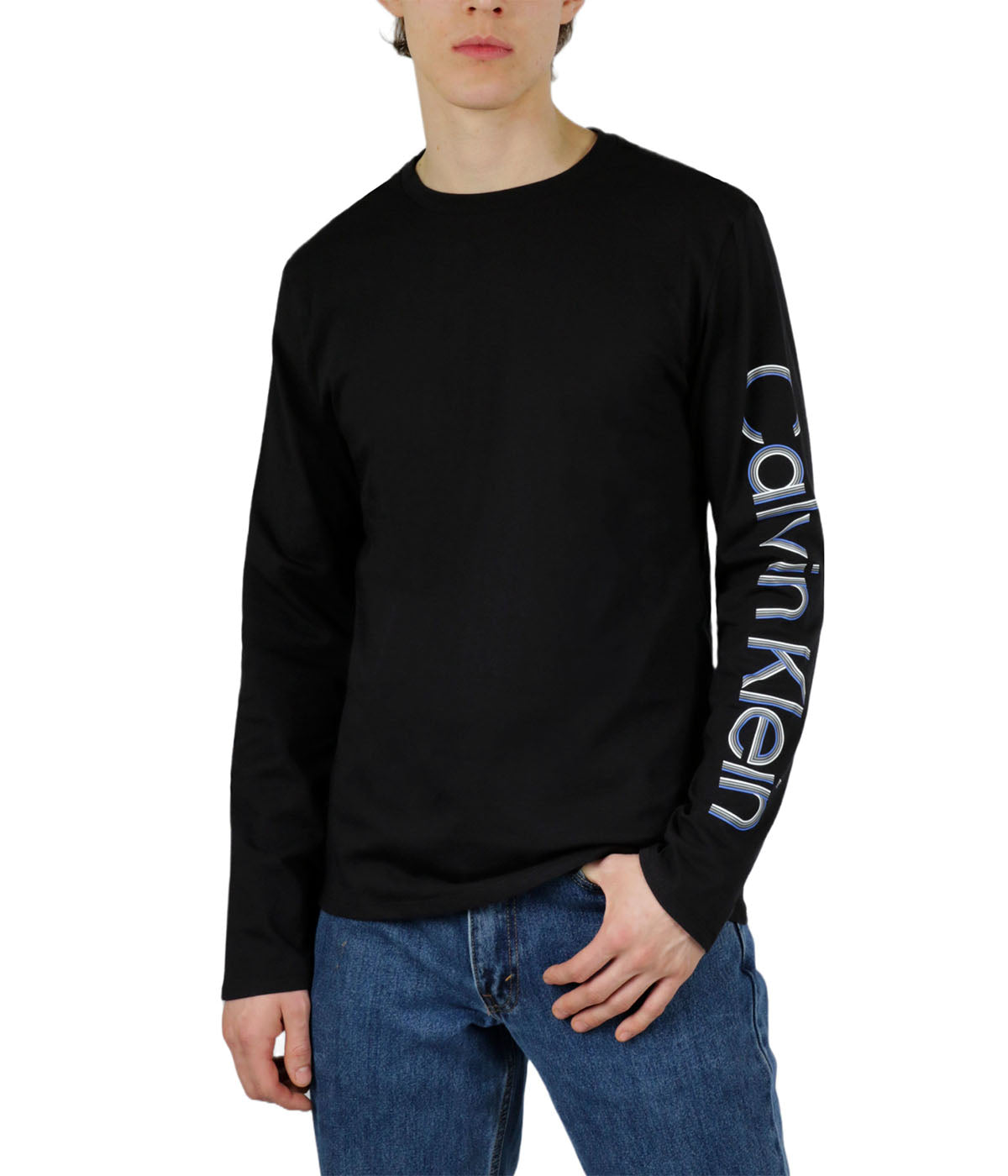  Calvin Klein Long Sleeves Vertical Retro Tee - Black Beauty - Bonton