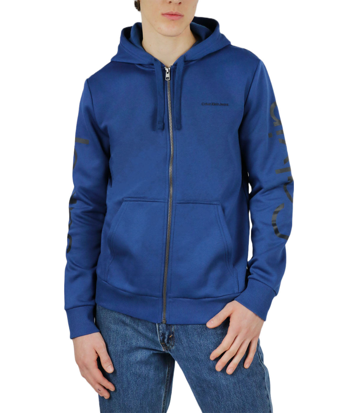  Calvin Klein Long Sleeves Traveling Logo Full Zip Hoodie - Blue Herald - Bonton