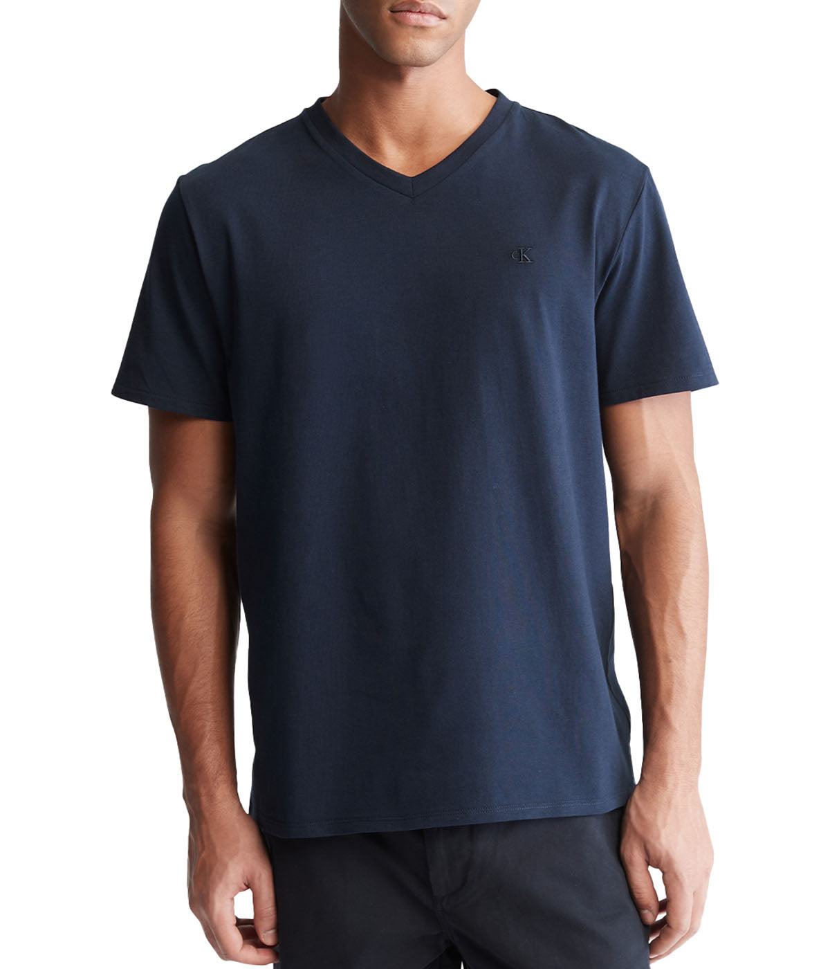  Calvin Klein Short Sleeves Smooth Solid V-Neck Tee - Dark Sapphire - Bonton