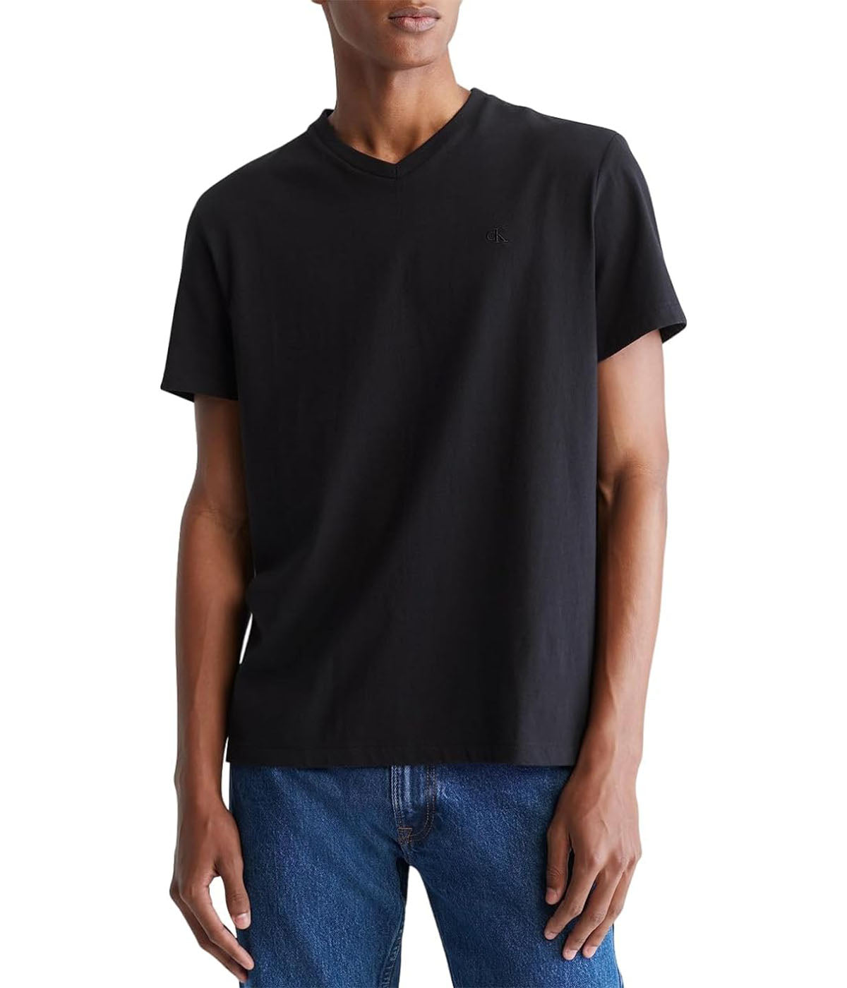  Calvin Klein Short Sleeves Smooth Solid V-Neck Tee - Black Beauty - Bonton