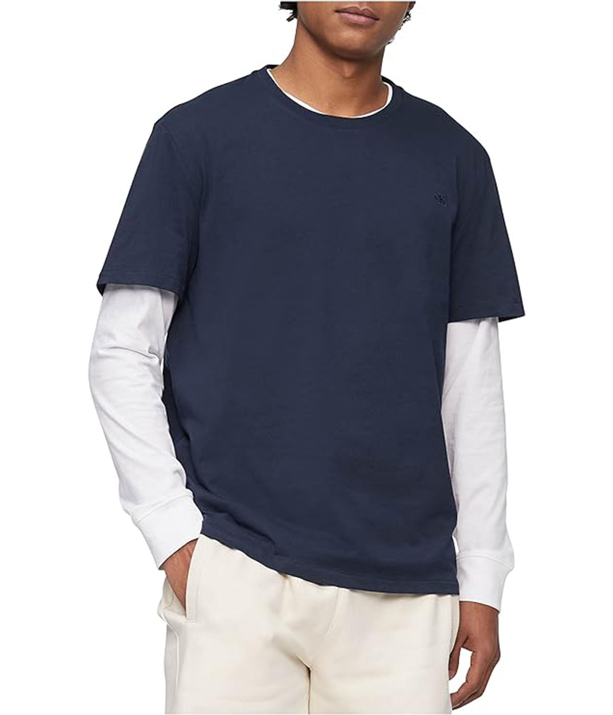  Calvin Klein Short Sleeves Smooth Cotton Solid Crewneck Tee - Dark Sapphire - Bonton