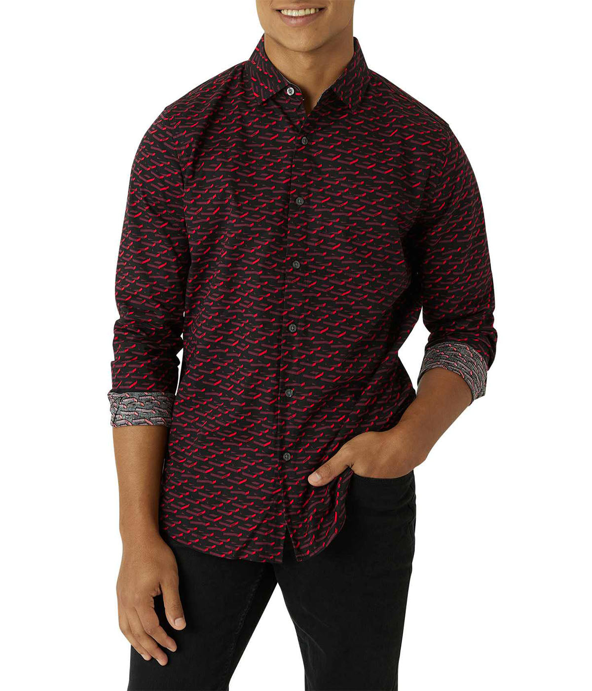 DKNY Burnett Long Sleeve Woven Shirt - Red - Bonton