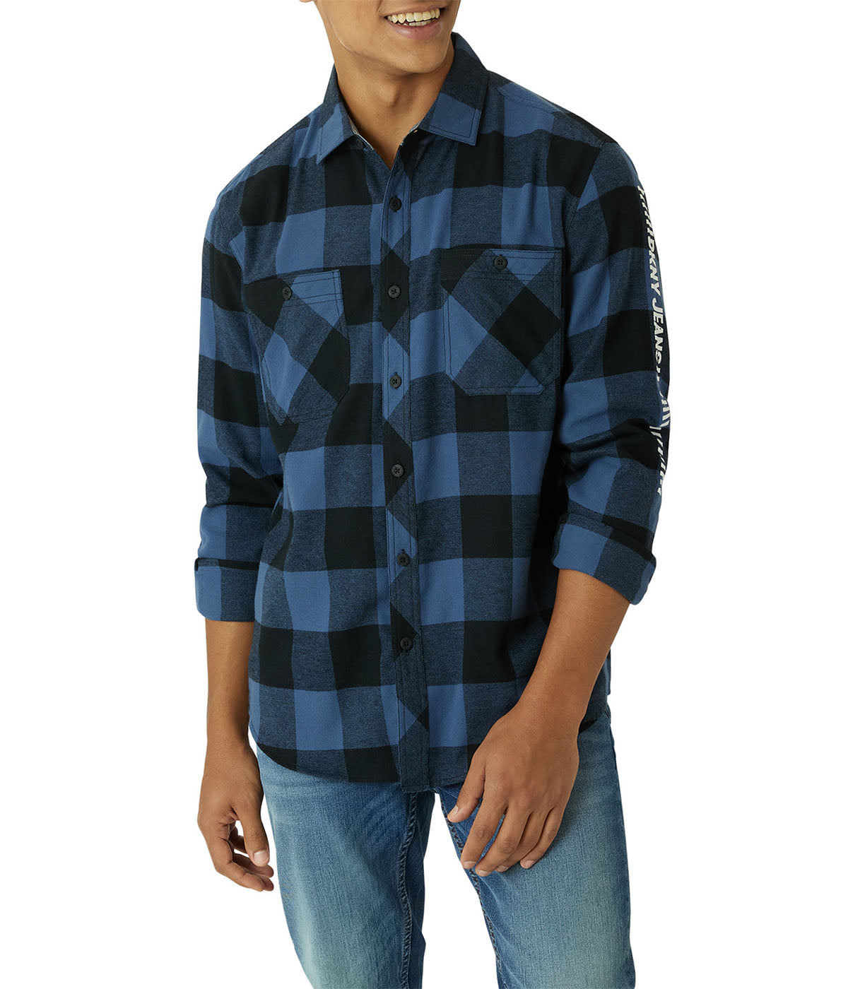  DKNY Calistoga Printed Flannel Shirt - English Blue - Bonton
