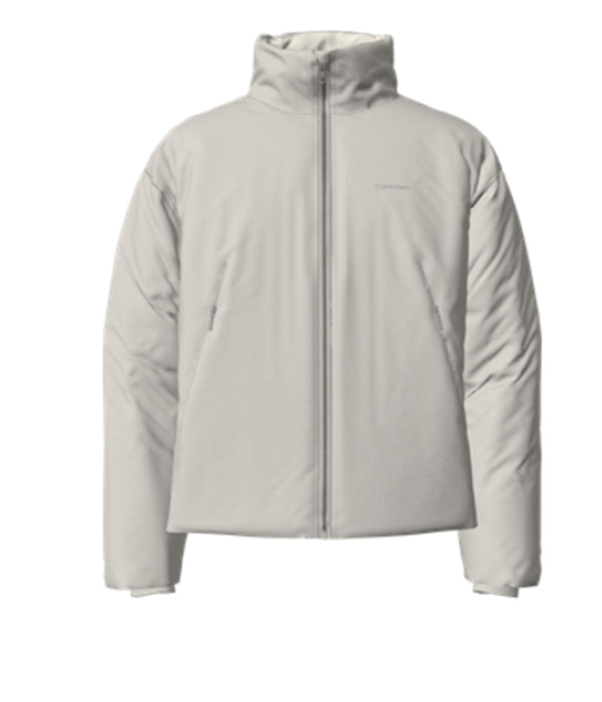  Calvin Klein Long Sleeves Front Zipper Mock Neck Puffer Coat - Chalk - Bonton