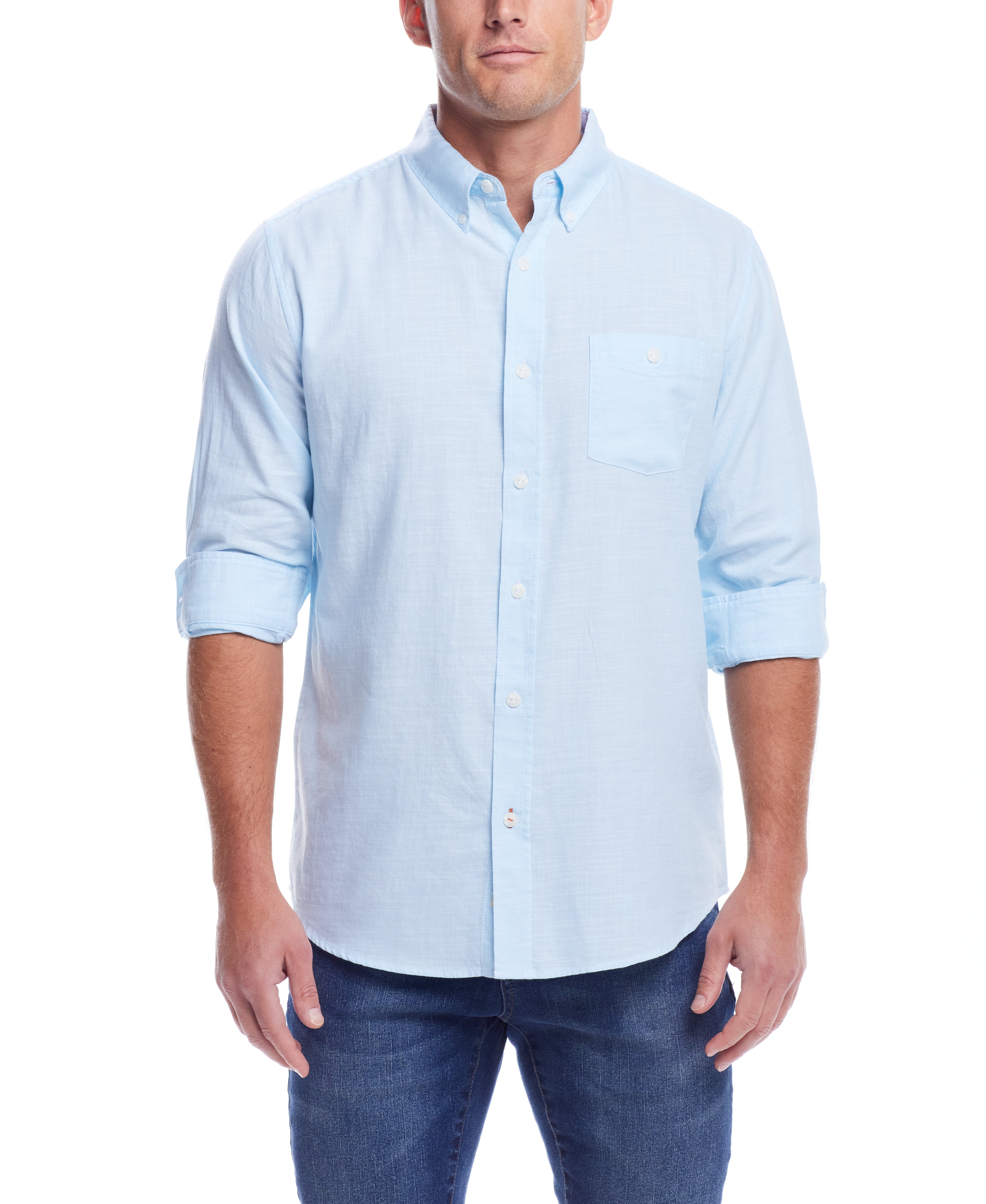  WEATHERPROOF VINTAGE Weatherproof Vintage Men's L/S Solid Cotton Twill Shirt - Crystal Blue - Bonton