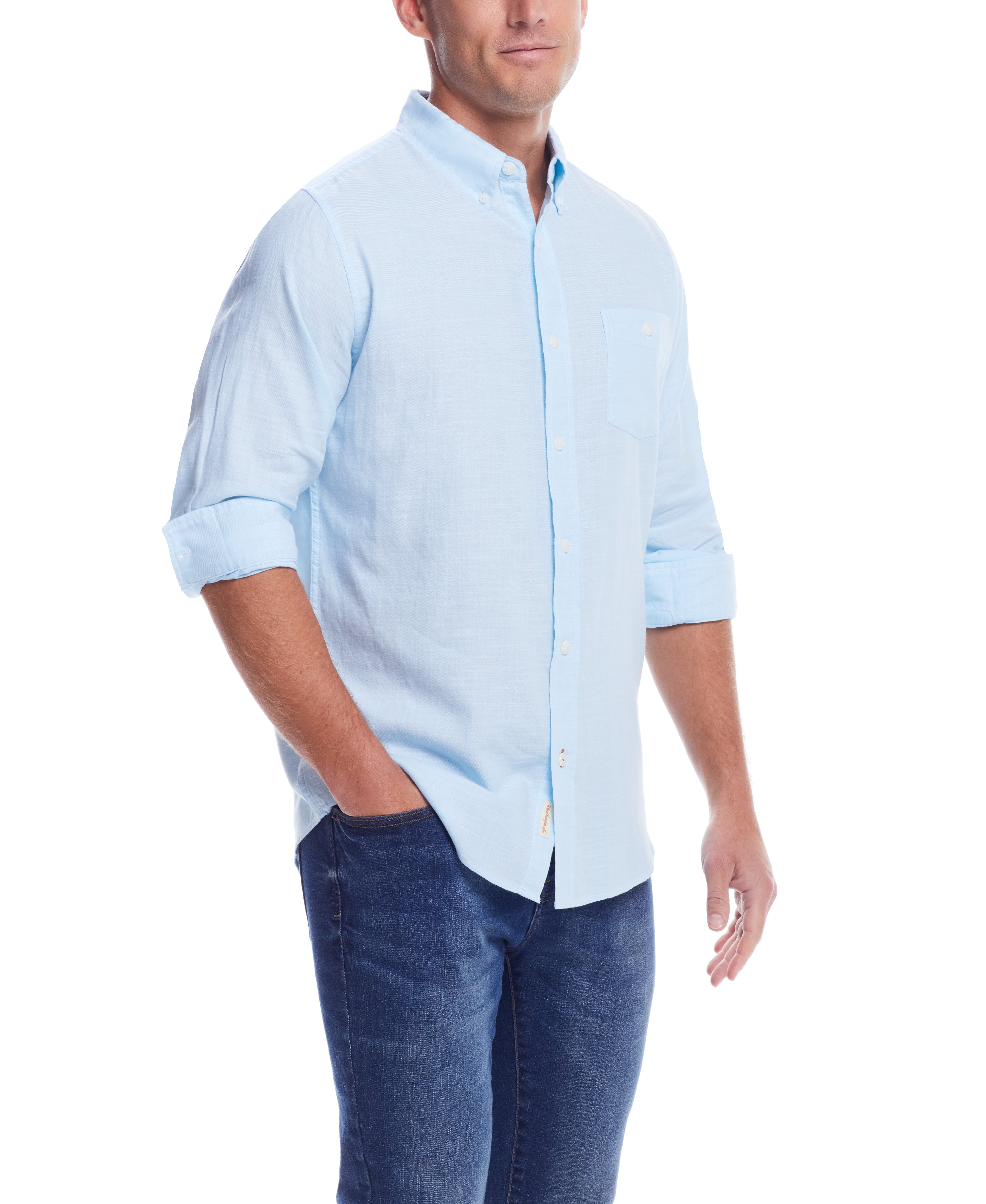  WEATHERPROOF VINTAGE Weatherproof Vintage Men's L/S Solid Cotton Twill Shirt - Crystal Blue - Bonton