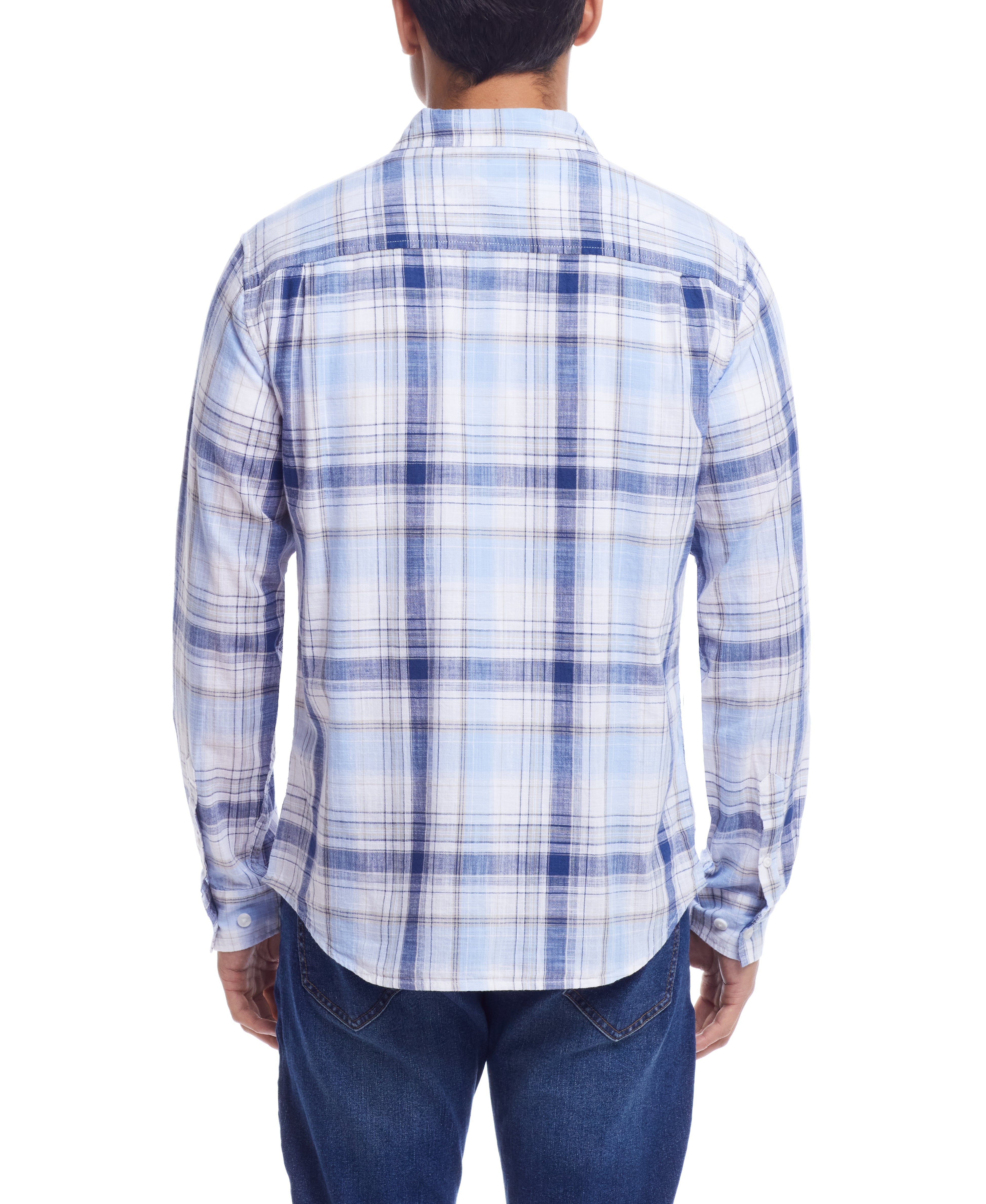  WEATHERPROOF VINTAGE Weatherproof Vintage Men's Long Sleeve Cotton Woven Plaid - Ice Water - Bonton