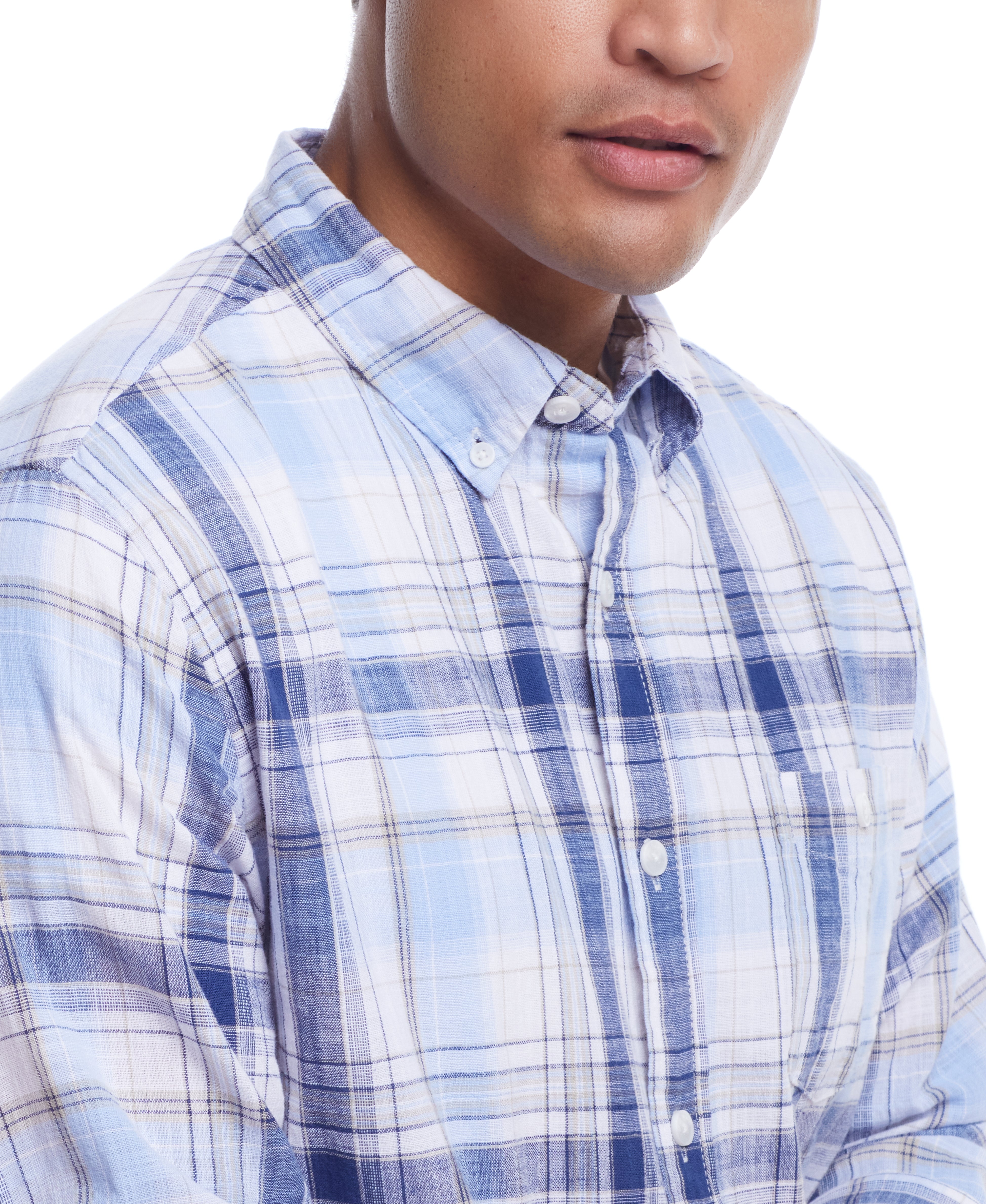  WEATHERPROOF VINTAGE Weatherproof Vintage Men's Long Sleeve Cotton Woven Plaid - Ice Water - Bonton