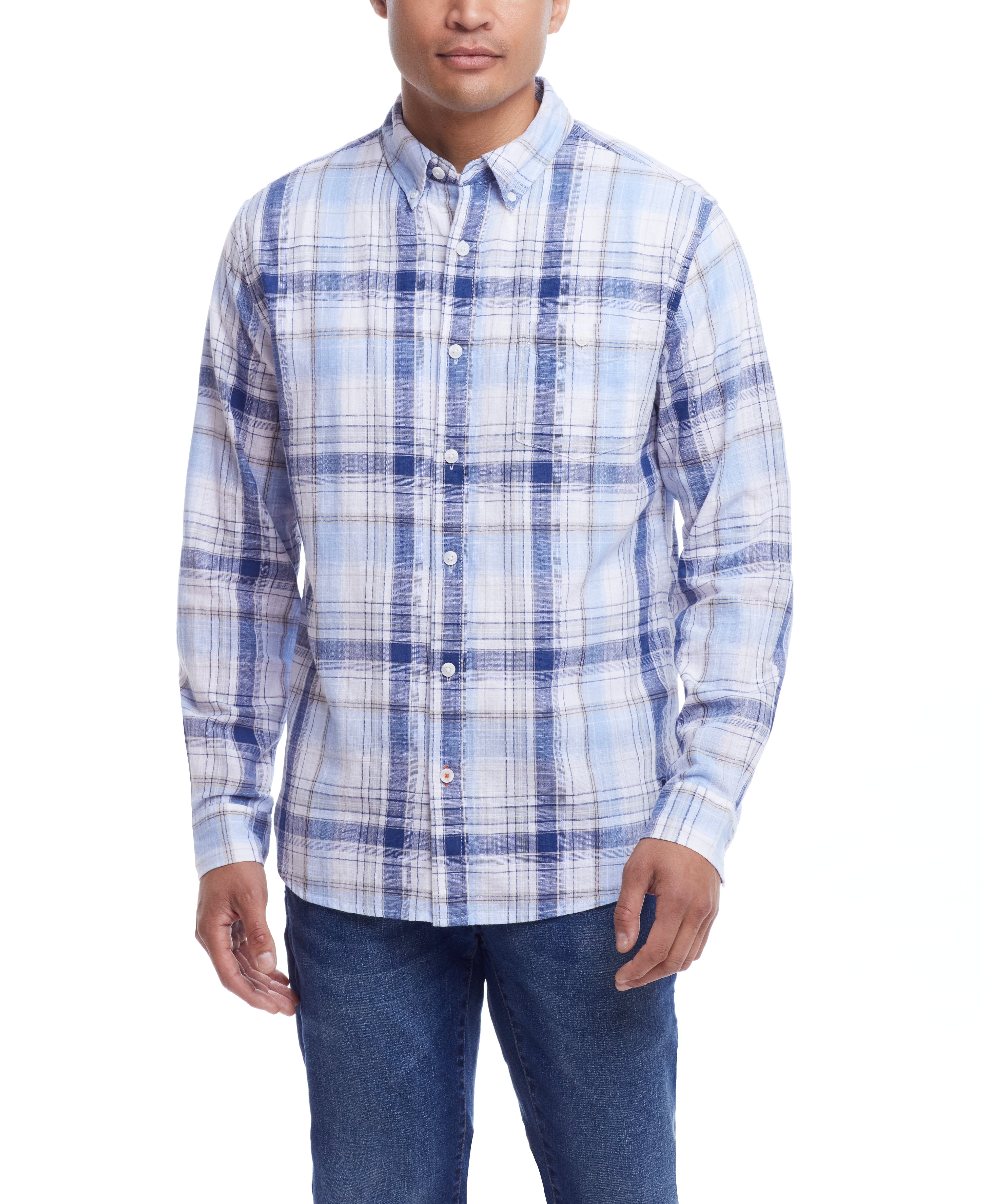  WEATHERPROOF VINTAGE Weatherproof Vintage Men's Long Sleeve Cotton Woven Plaid - Ice Water - Bonton