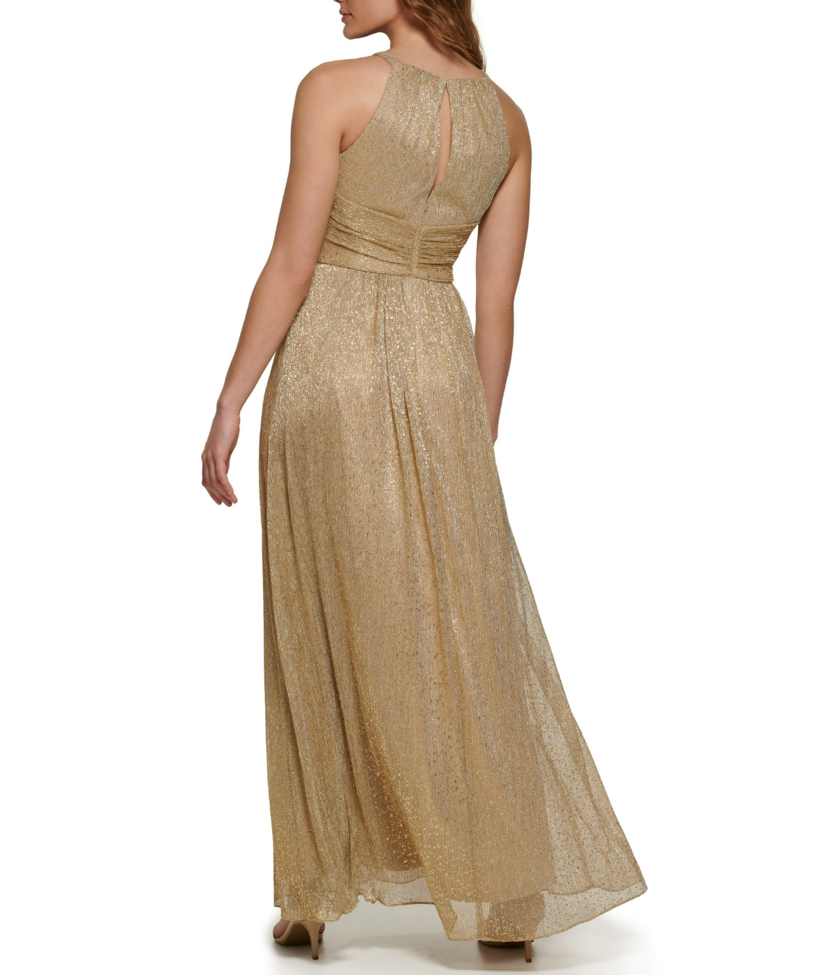  Vince Camuto Shirred Halter Gown With Waistband Gold - Gold - Bonton
