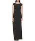  Vince Camuto Cap Sleeve Boat Shape Illusion Neck Gown W/ Side Slit Black Gold - Black Gold - Bonton