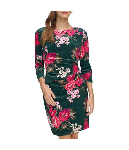 Ptd Velvet Side Tuck Bodycon With 3/4 Sleeve Green Multi