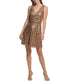  Vince Camuto Sequin V Neck Blouson Fit And Flare Rose Gold - Rose Gold - Bonton