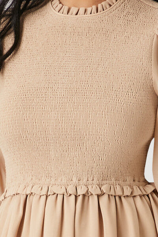 Smocked Chiffon Peasant-Sleeve Dress